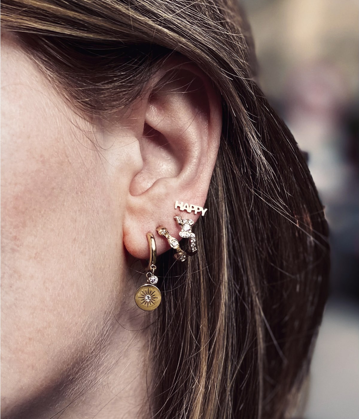 Boucles d'oreilles Happy (Acier doré)